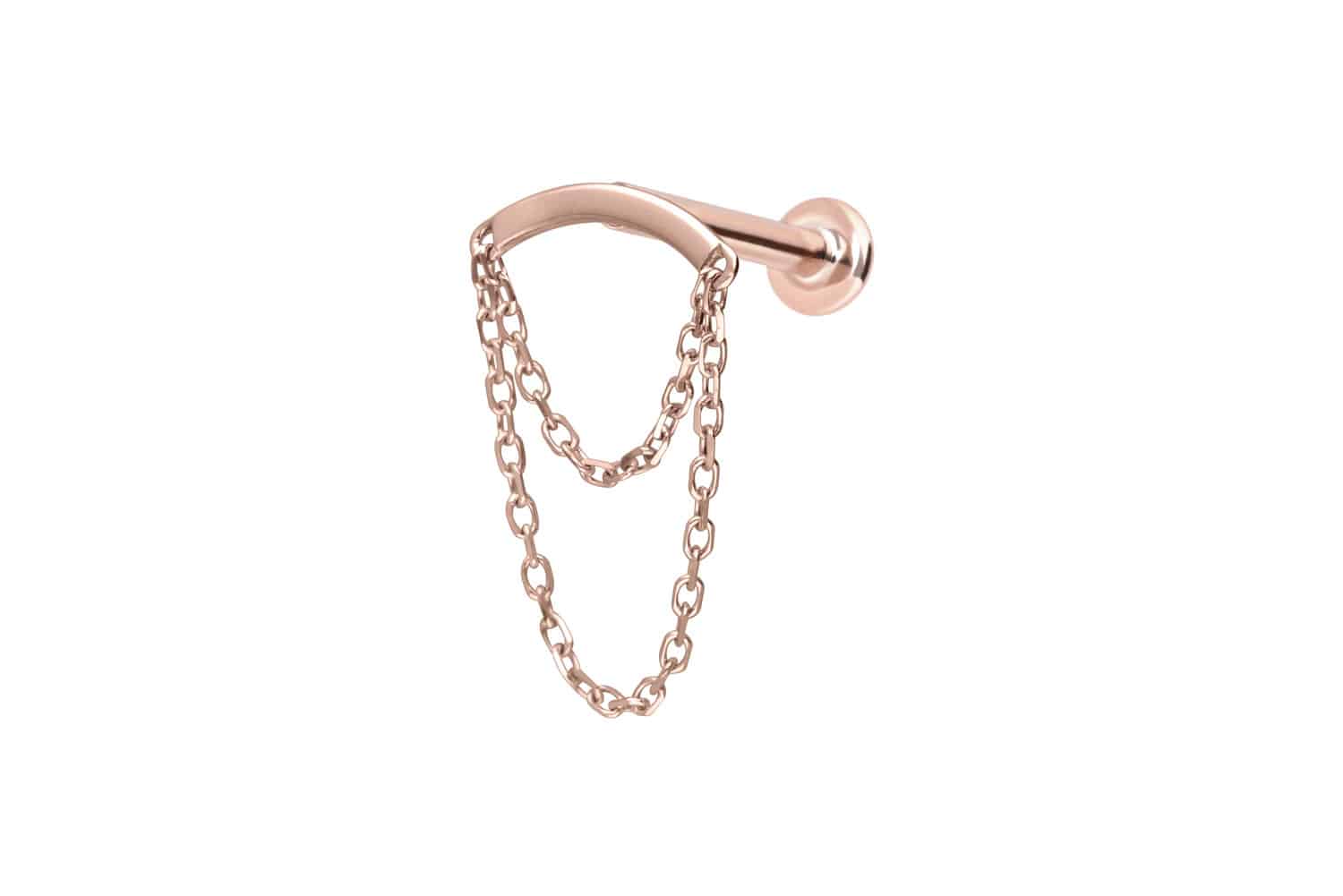 14 Karat Gold Labret Piercing mit Push Fit BOGEN + 2 KETTEN